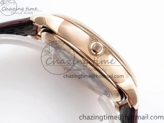 0121 Modern De Ville Date RG MKF 1:1 Best Edition White Textured Dial Roman Marker on Brown Leather Strap A 7752